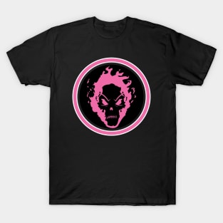 Evil Flaming Hot Pink Skull Halloween icon Logo T-Shirt